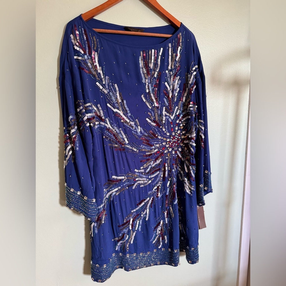 Zara Embellished Blue Dress with Sequin Design - Picture 3 of 10
